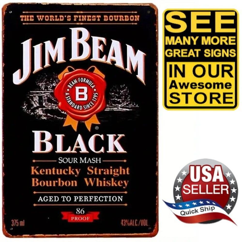 Tin Sign • Jim Beam Black Sour Mash • World’s Finest Kentucky Bourbon • 86 Proof